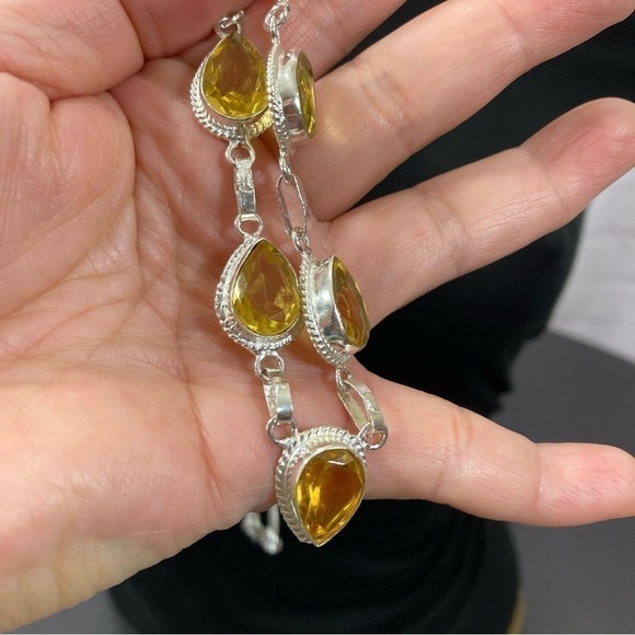 Sterling silver necklace and lab created or simulated gemstones (citrine) - Picture 3 of 6